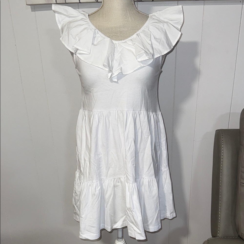 Zara White Ruffle Casual Dress